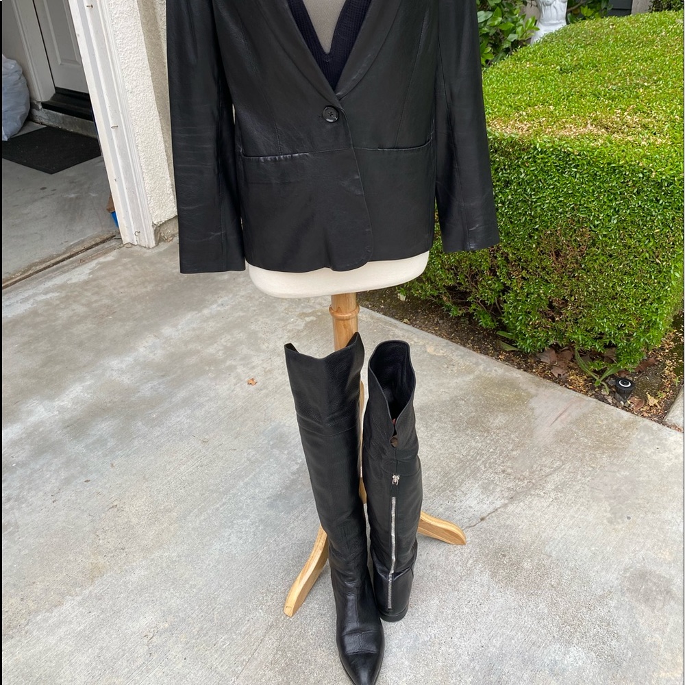 Black Prada boots size 8.5, with silk Prada bag.